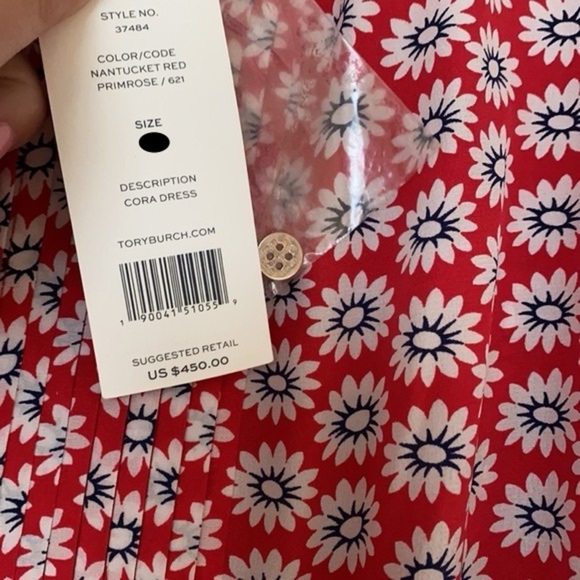Tory Burch Cora Silk Dress 6 Nantucket Red Primrose Floral Boho Resort Designer - Picture 6 of 12